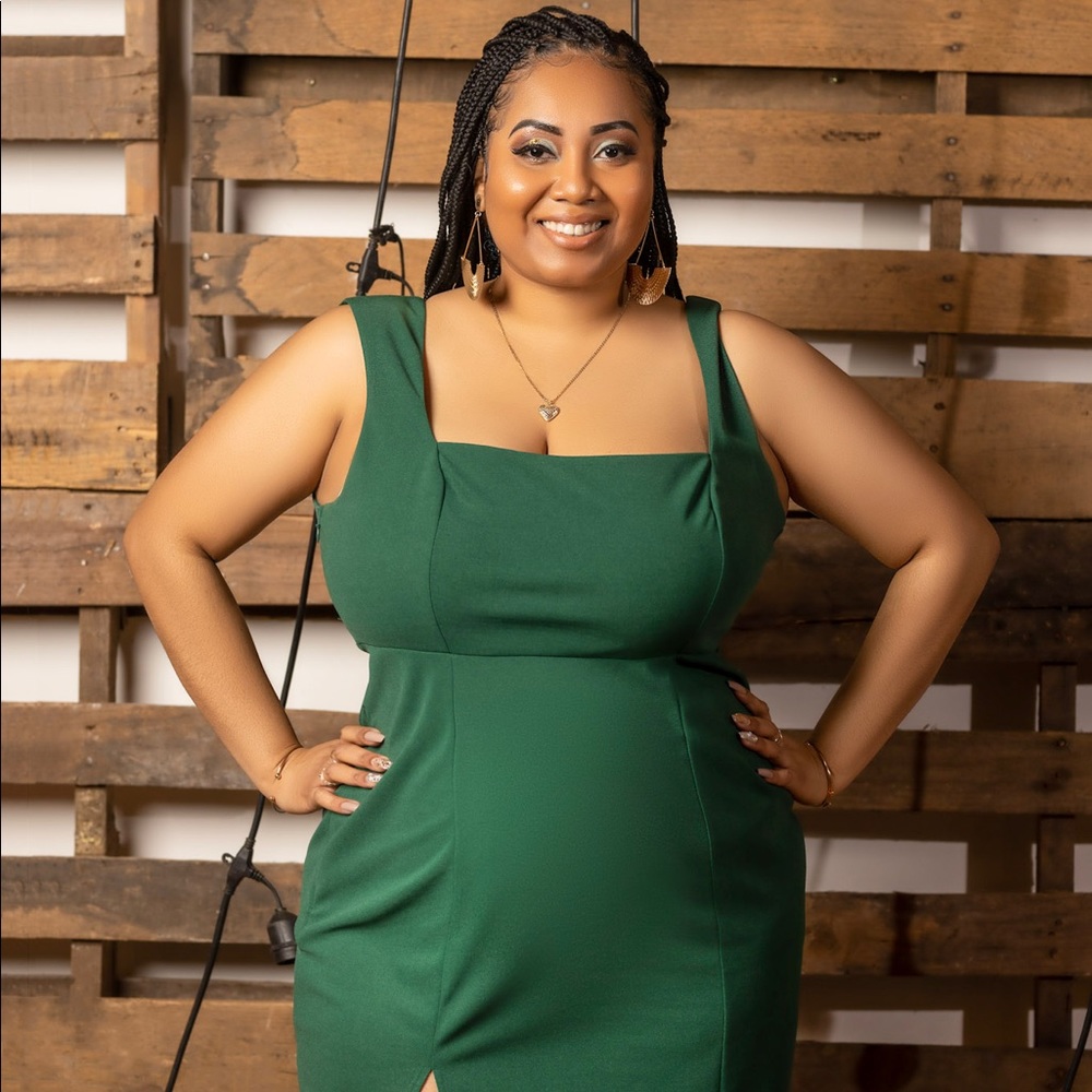 Midi hunter green dress with a high spilt